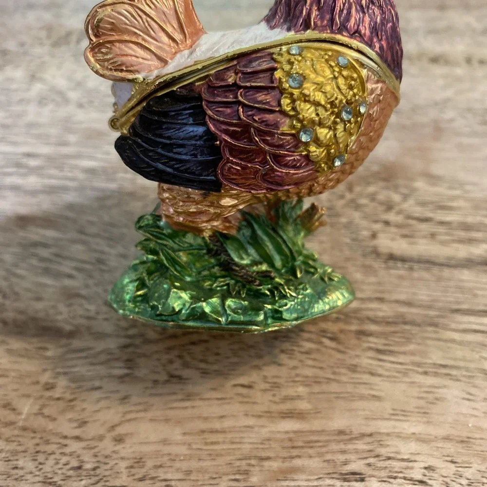 Bejeweled Colorful Rooster Jeweled  Trinket Box Hinged Magnetic Closure Small